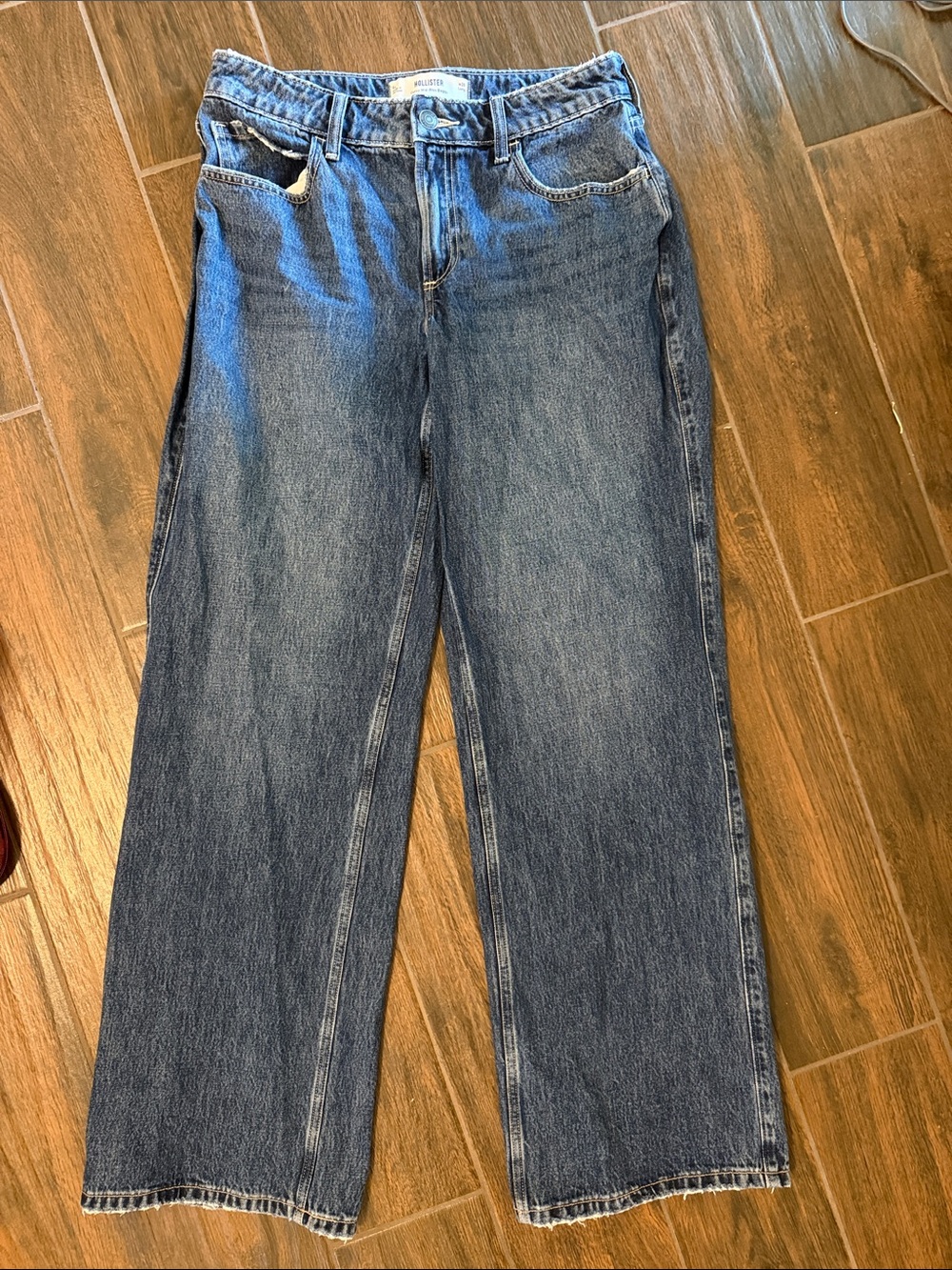 Hollister Teen Curvy Mid-Rise Baggy Blue Denim Jeans 6L W28